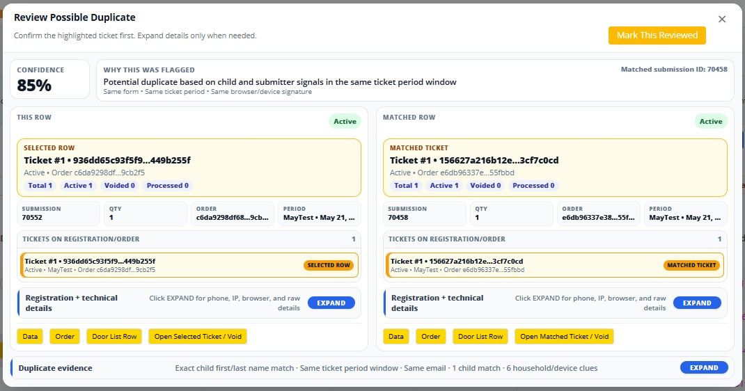 SchoolMealPass AI-assisted duplicate detection and review helper screenshot