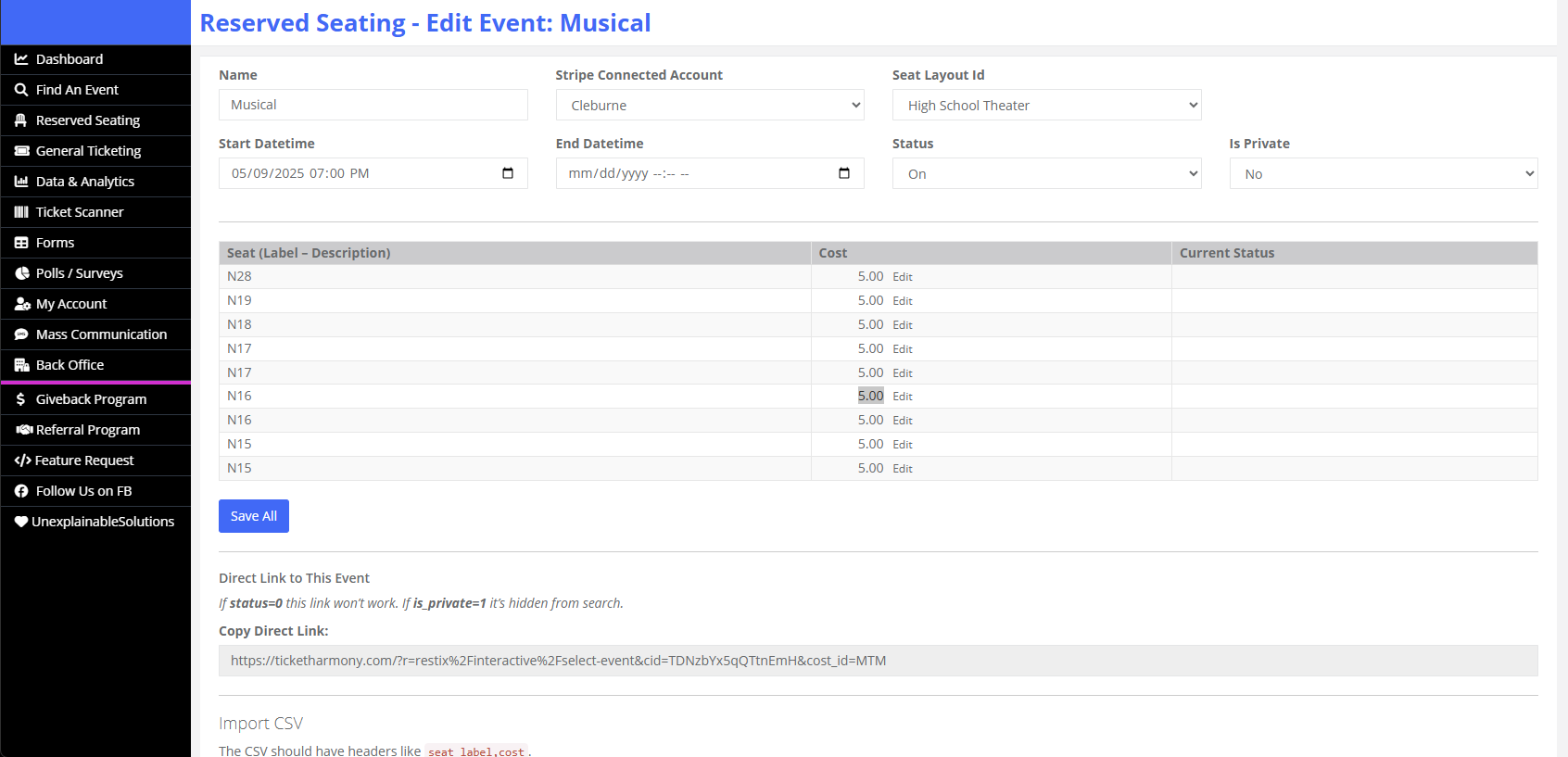Reserved Ticketing Events