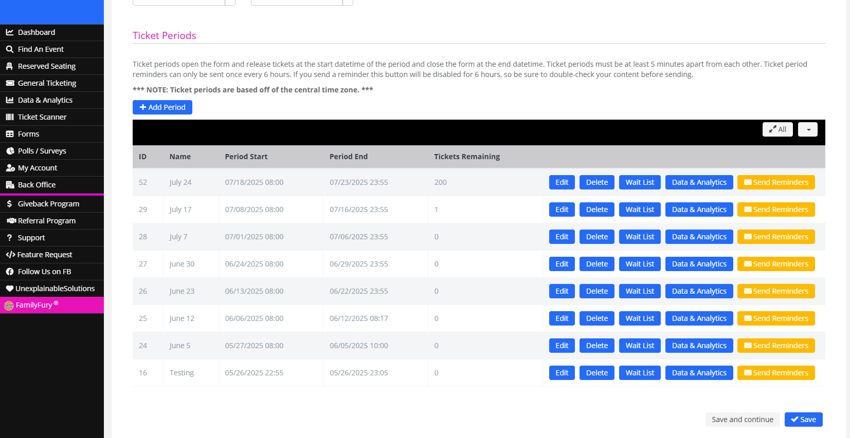 Standard Tickets Periods
