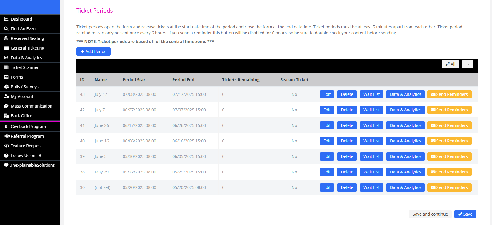 Standard Tickets Periods